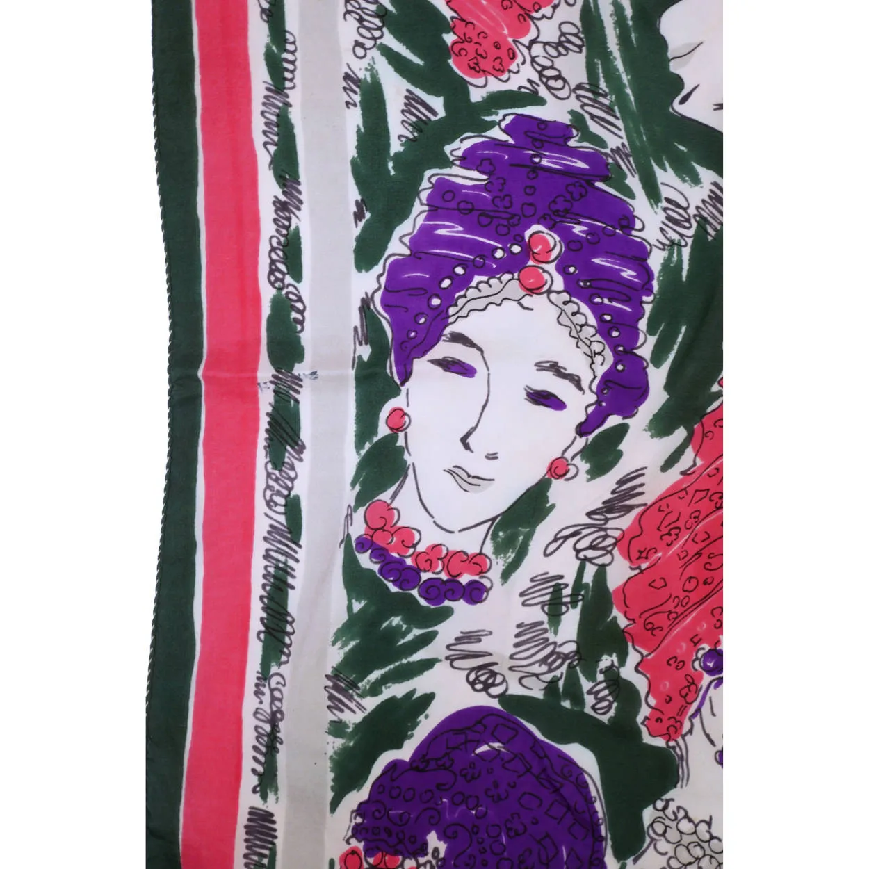 Vintage 1940s Silk Scarf Square w Heads Wearing Turban &amp; Snood Hats