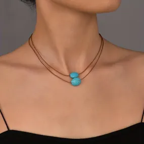 Vintage Turquoise Pendant Double Layer Necklace for Women