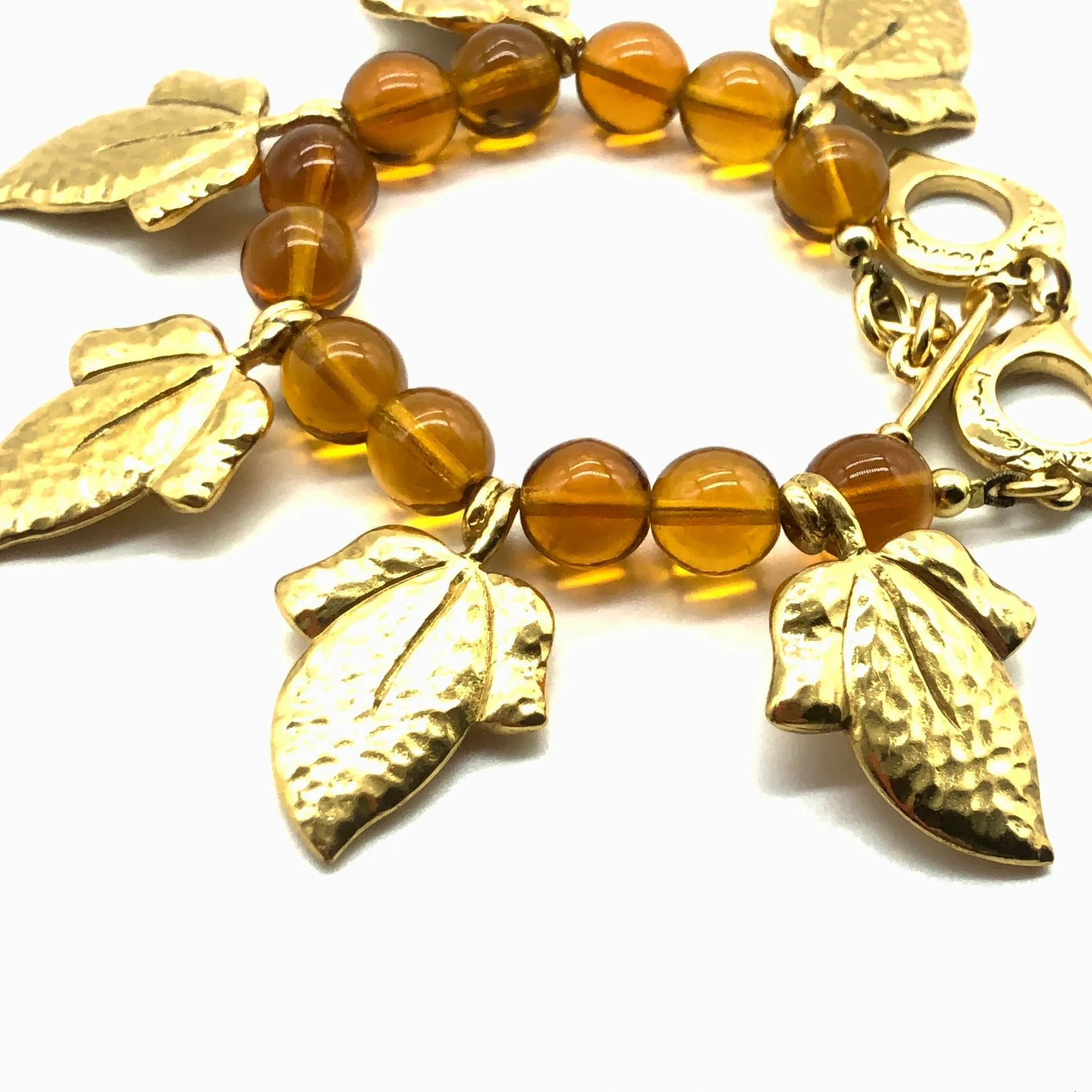 Vintage YSL Bracelet with Beads and Gold Leaves