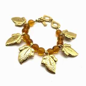 Vintage YSL Bracelet with Beads and Gold Leaves