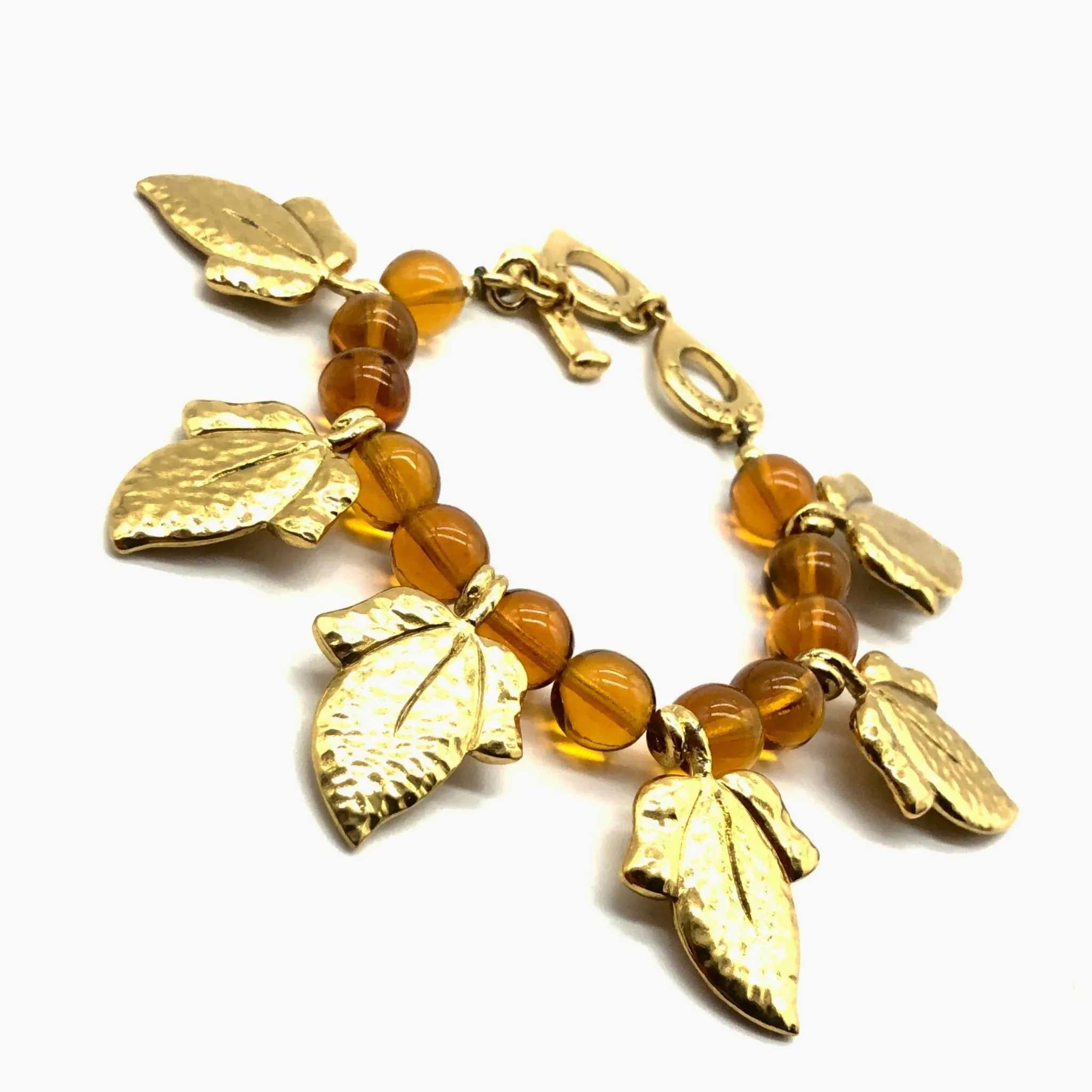 Vintage YSL Bracelet with Beads and Gold Leaves