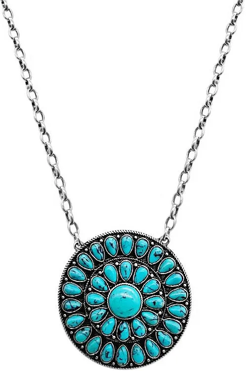 Western Concho Turquoise Pendant Necklace