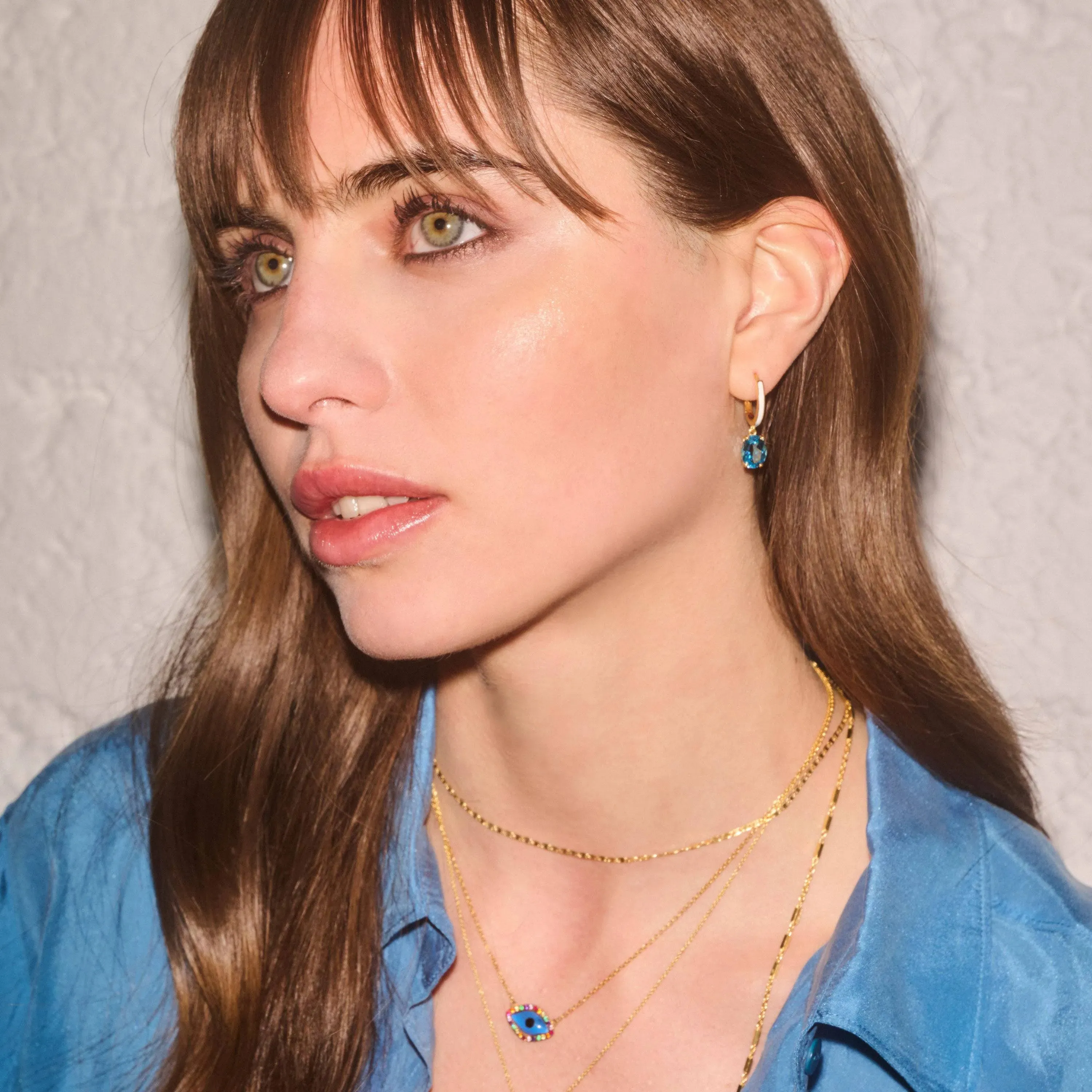 White Enamel & Blue Topaz Hoops