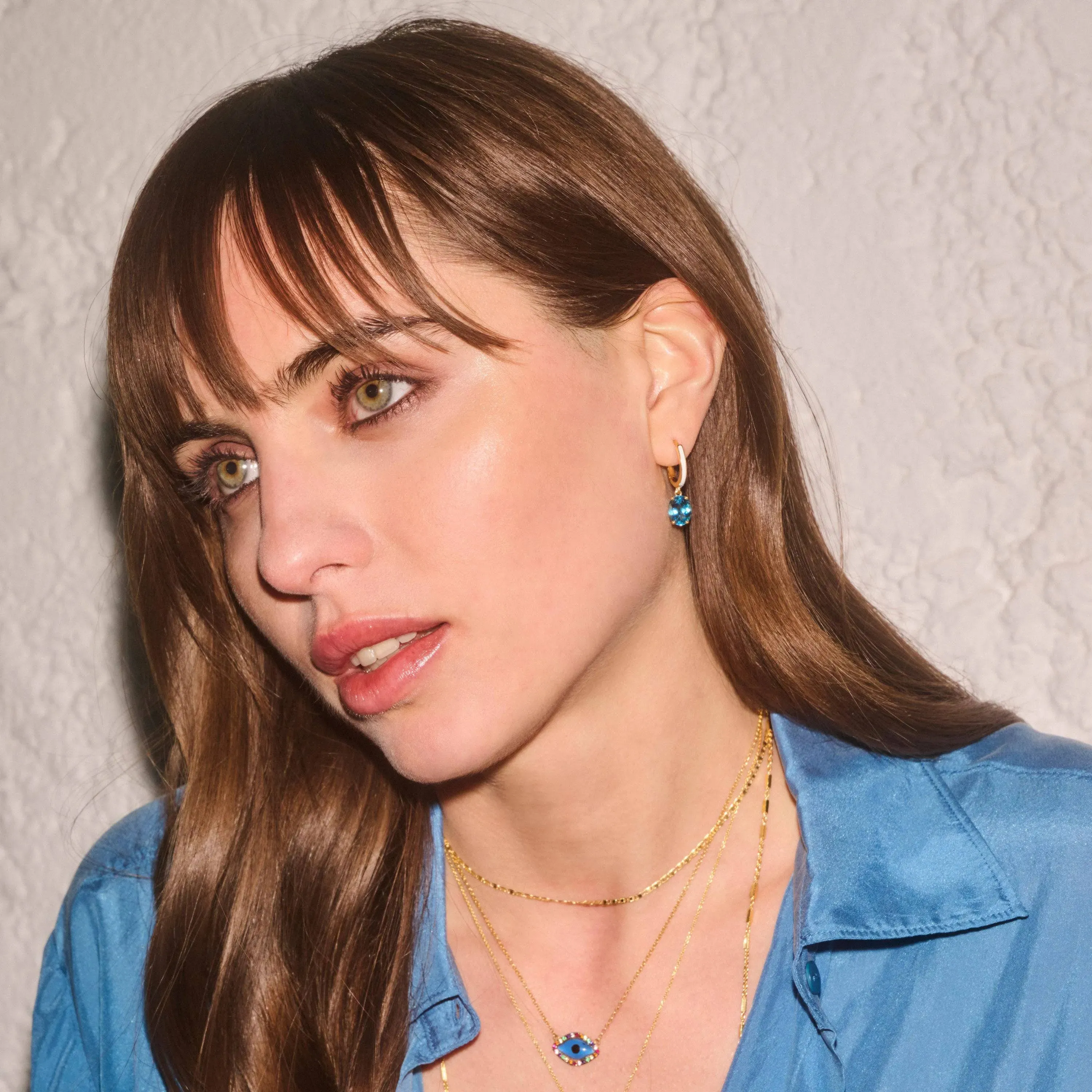 White Enamel & Blue Topaz Hoops