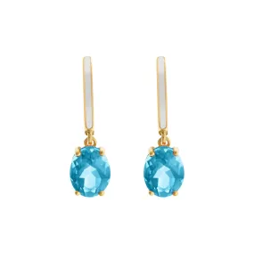 White Enamel & Blue Topaz Hoops