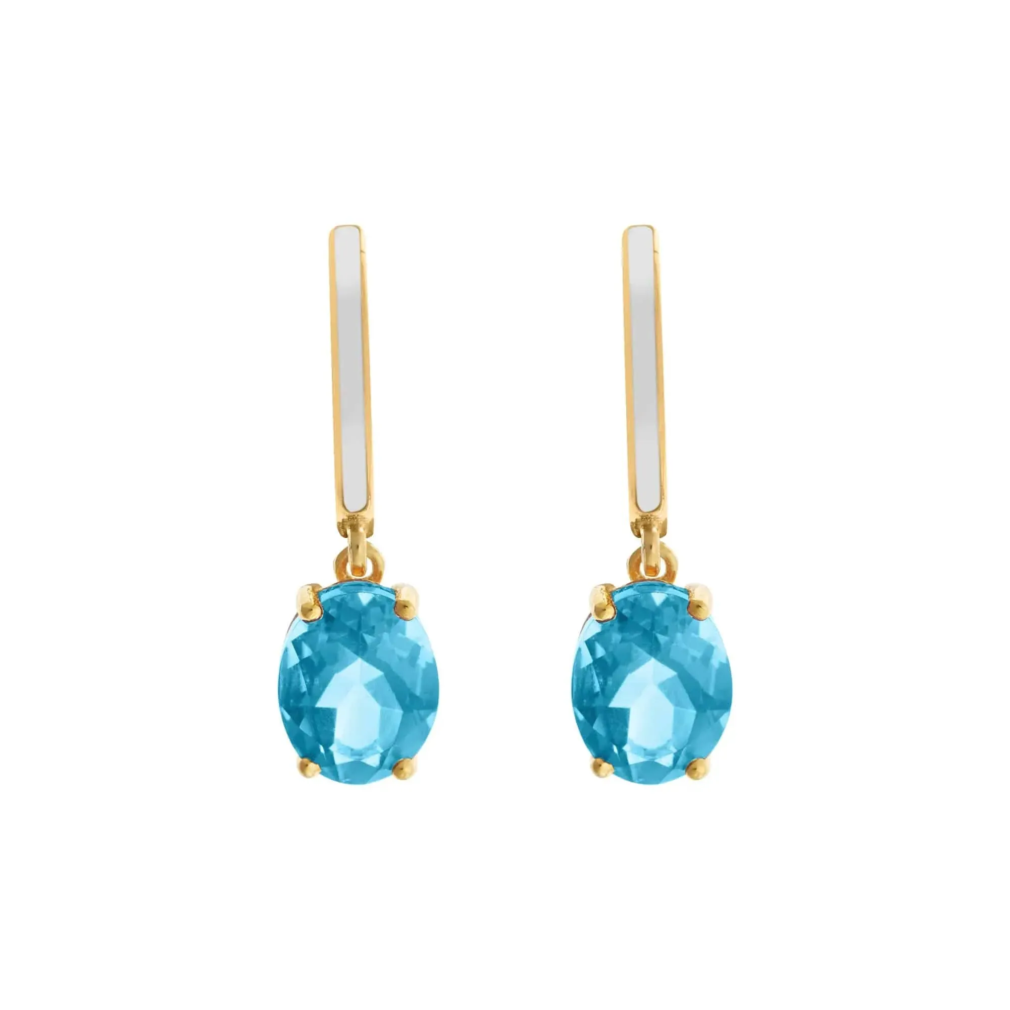 White Enamel & Blue Topaz Hoops