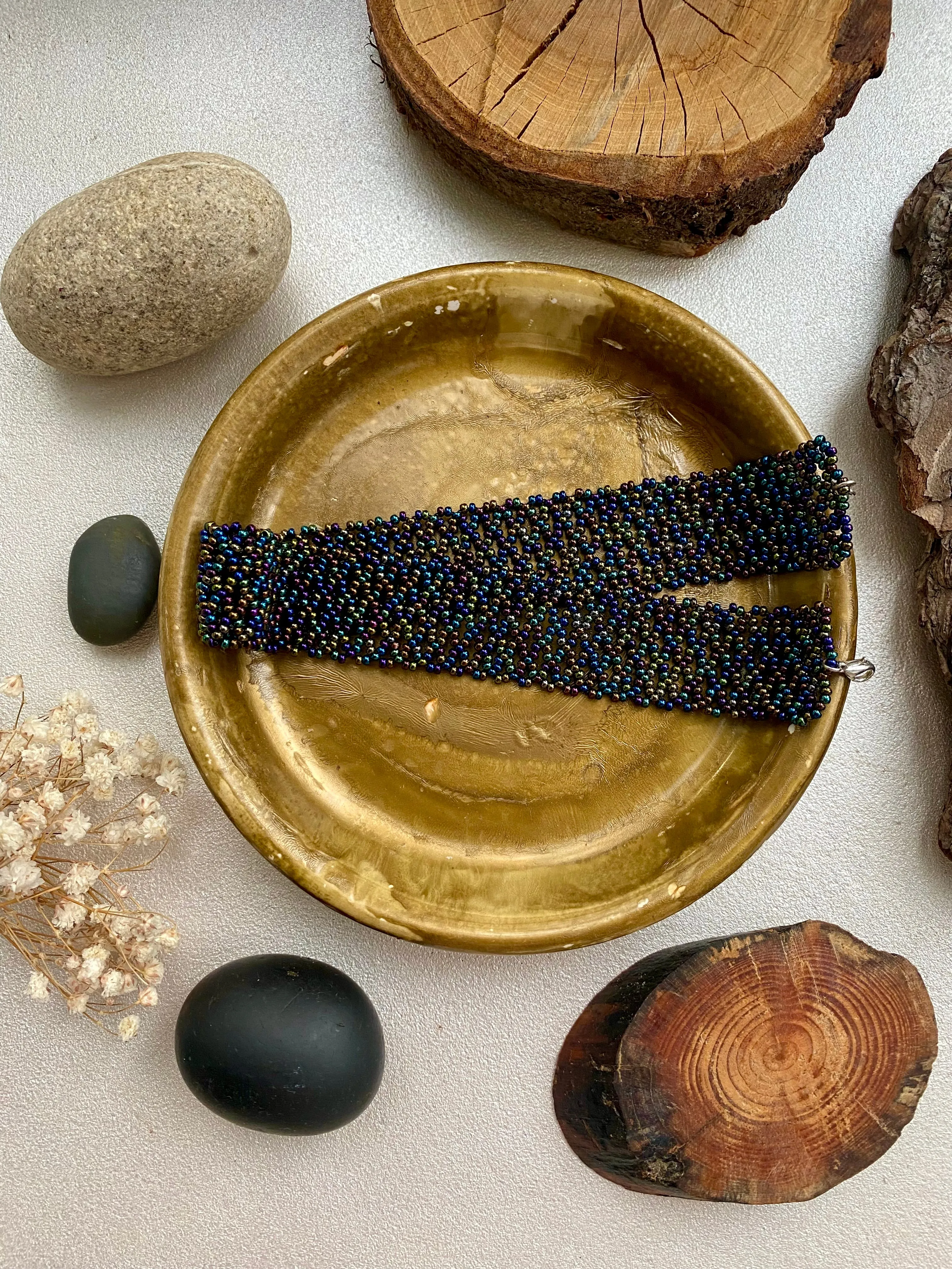 Wide Choker, Navy Blue Seed Bead Choker Collar, Thick Choker Necklace, Lace Choker, Dark Confetti  Choker, Boho Hippie Choker, Sexy choker