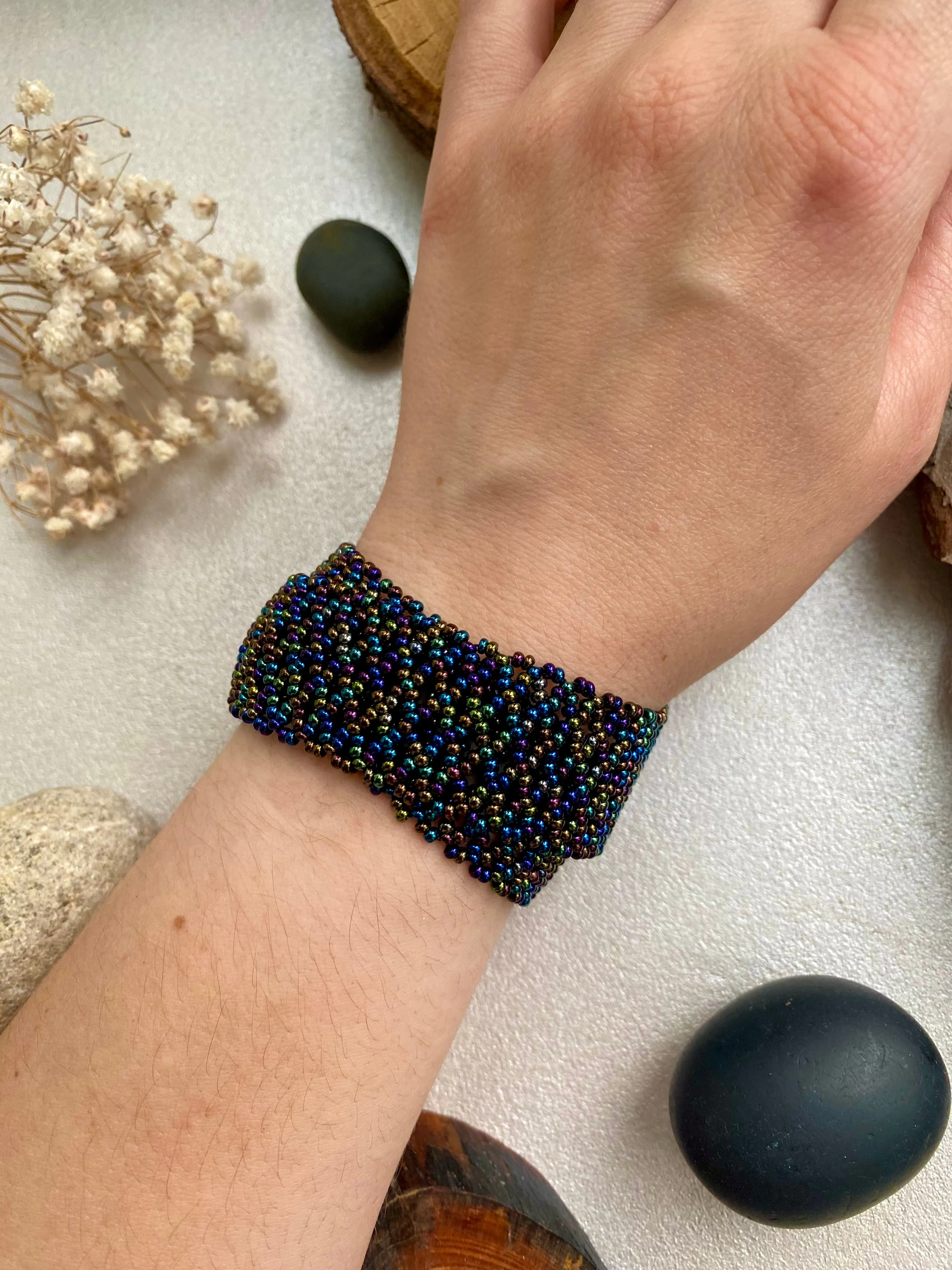 Wide Choker, Navy Blue Seed Bead Choker Collar, Thick Choker Necklace, Lace Choker, Dark Confetti  Choker, Boho Hippie Choker, Sexy choker