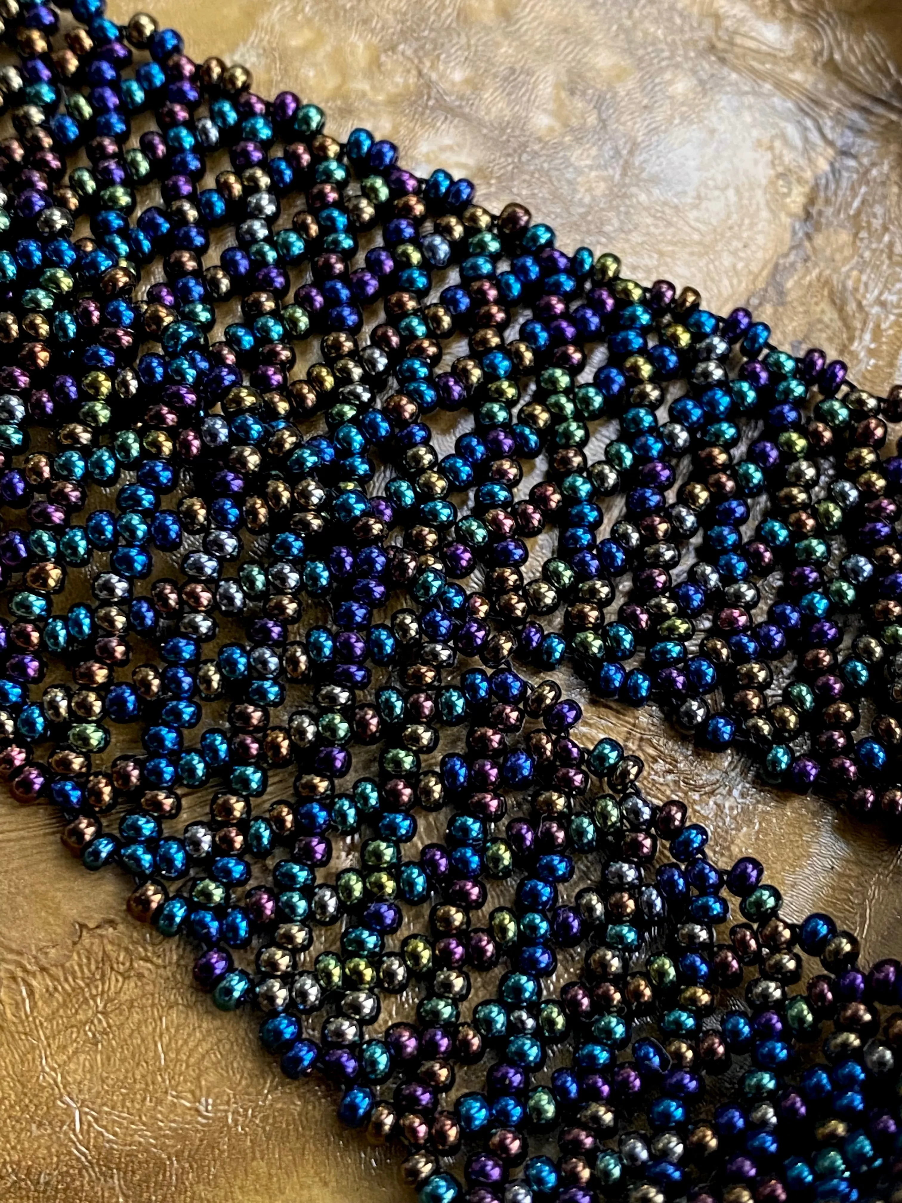 Wide Choker, Navy Blue Seed Bead Choker Collar, Thick Choker Necklace, Lace Choker, Dark Confetti  Choker, Boho Hippie Choker, Sexy choker