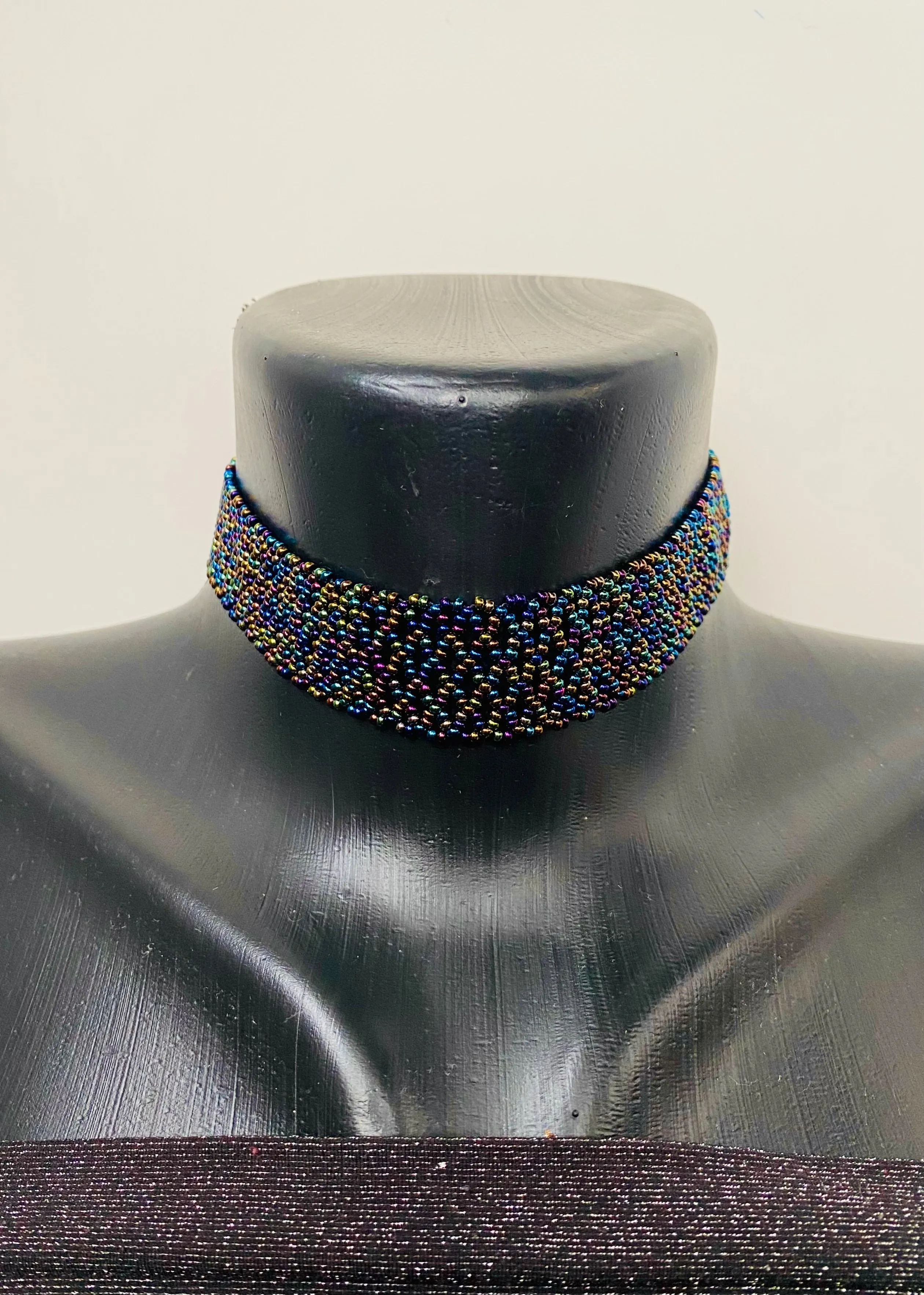 Wide Choker, Navy Blue Seed Bead Choker Collar, Thick Choker Necklace, Lace Choker, Dark Confetti  Choker, Boho Hippie Choker, Sexy choker