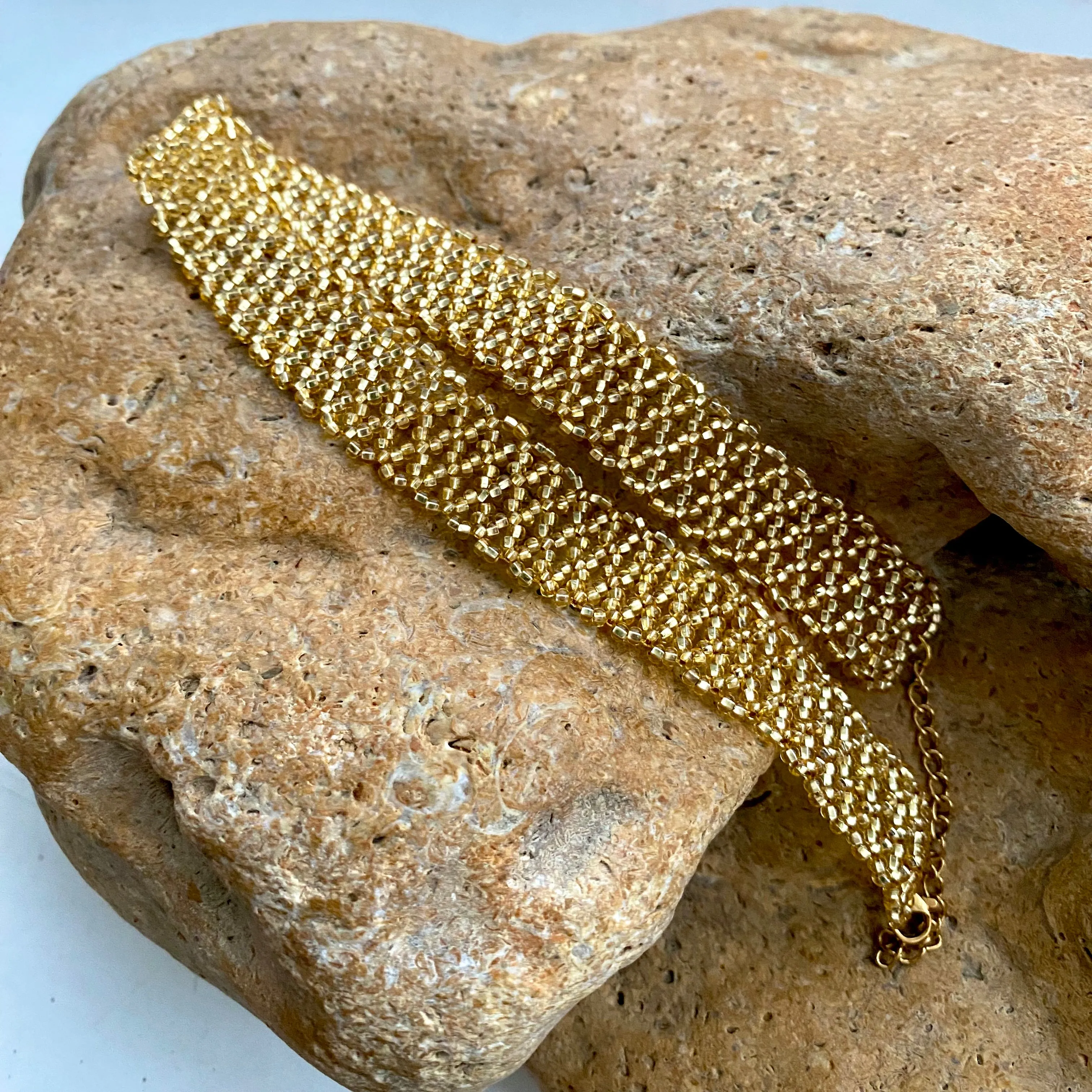 Wide Choker, Shiny Gold Seed Bead Choker Necklace, Sexy choker collar, Bead lace choker, Cool Unique choker, Statement choker