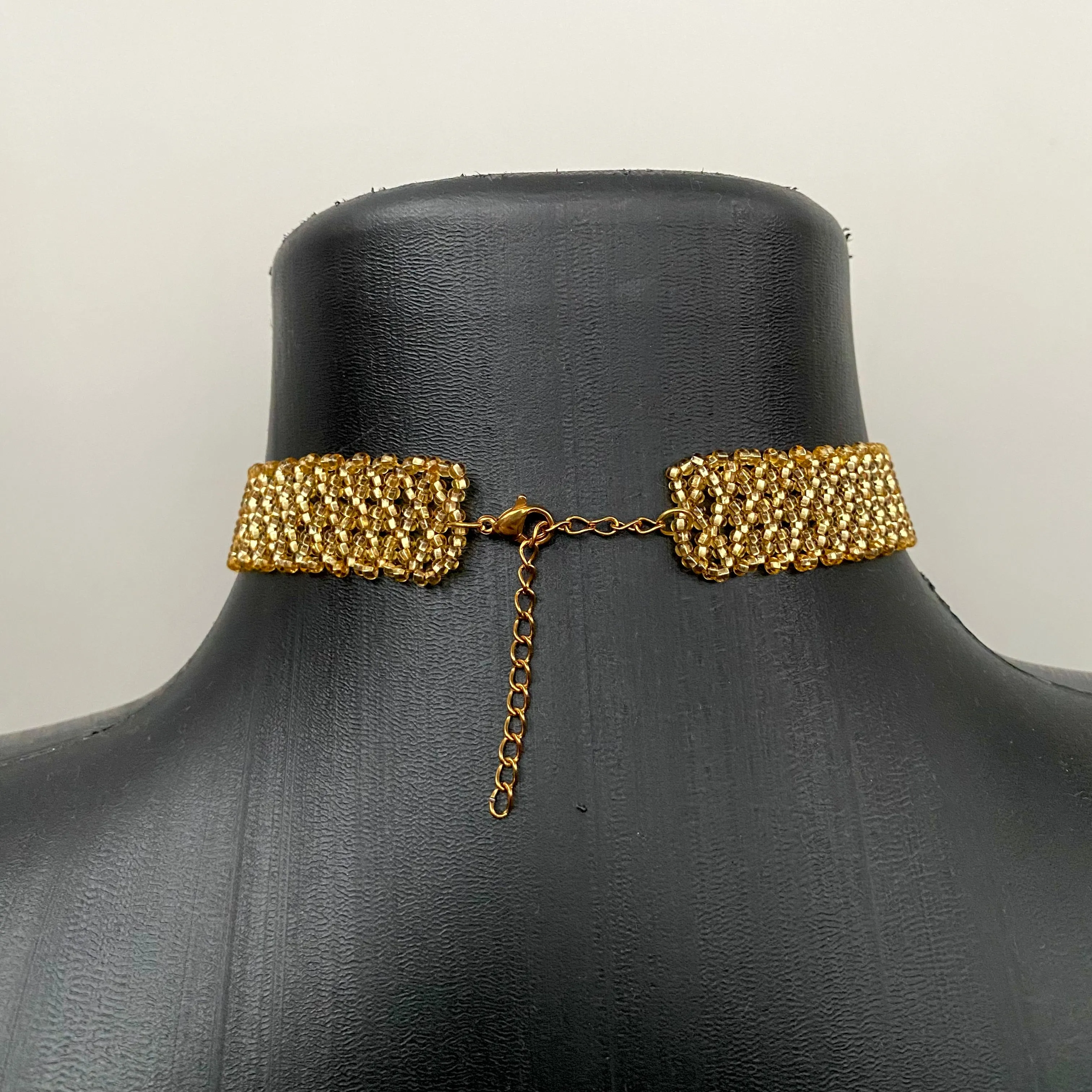 Wide Choker, Shiny Gold Seed Bead Choker Necklace, Sexy choker collar, Bead lace choker, Cool Unique choker, Statement choker
