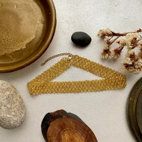Wide Choker, Shiny Gold Seed Bead Choker Necklace, Sexy choker collar, Bead lace choker, Cool Unique choker, Statement choker