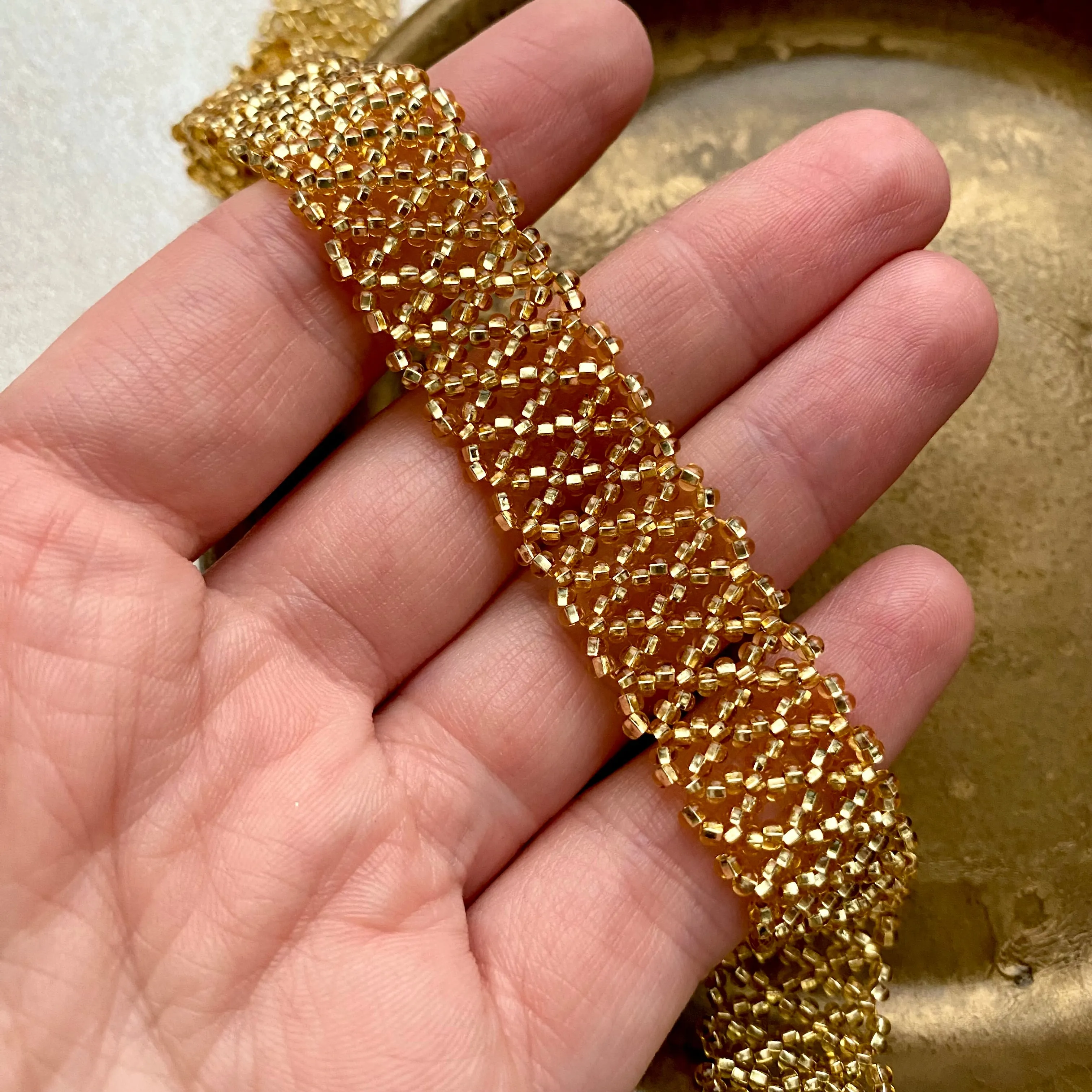 Wide Choker, Shiny Gold Seed Bead Choker Necklace, Sexy choker collar, Bead lace choker, Cool Unique choker, Statement choker