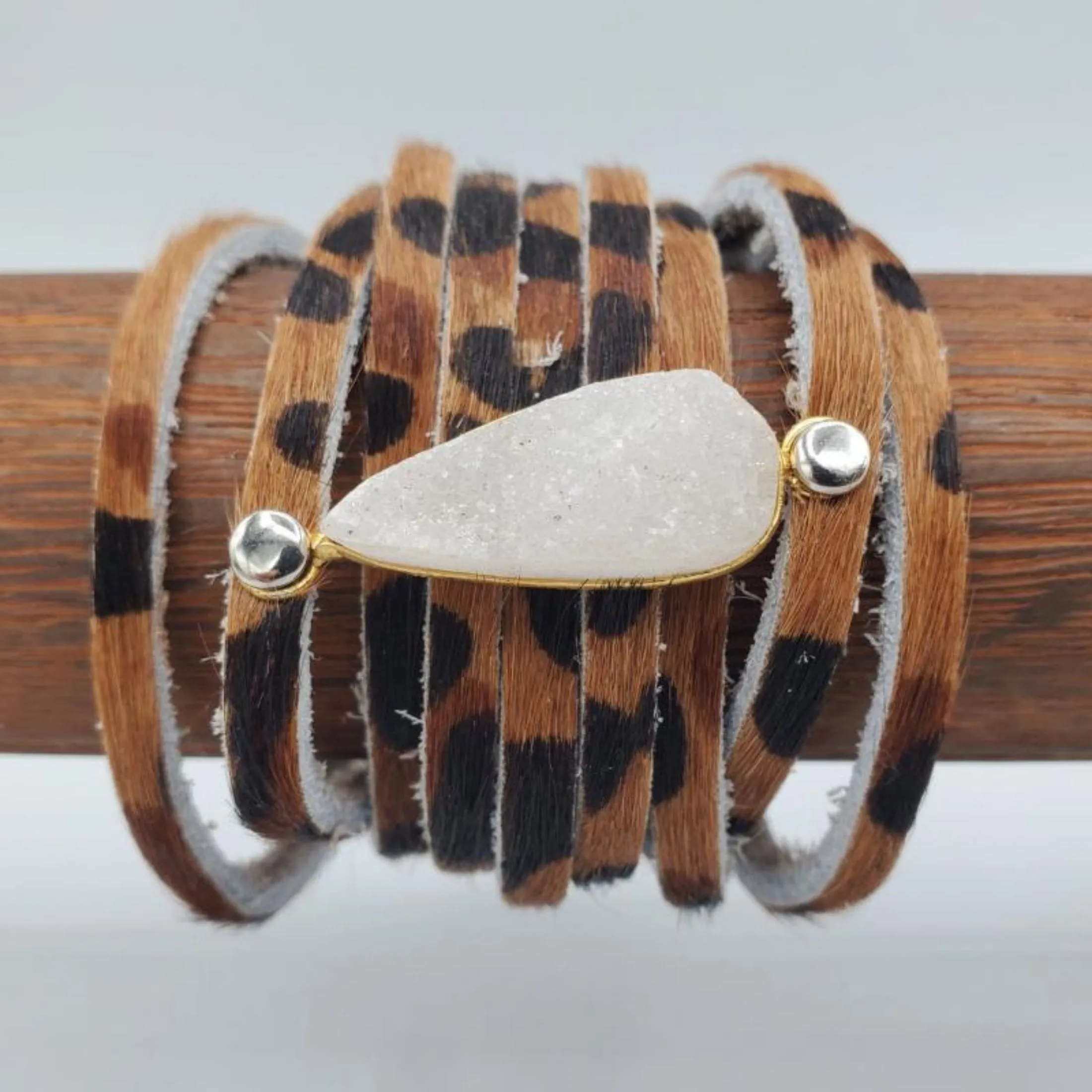 Wide Suede Drusy Quartz Bracelet Women's Jewelry