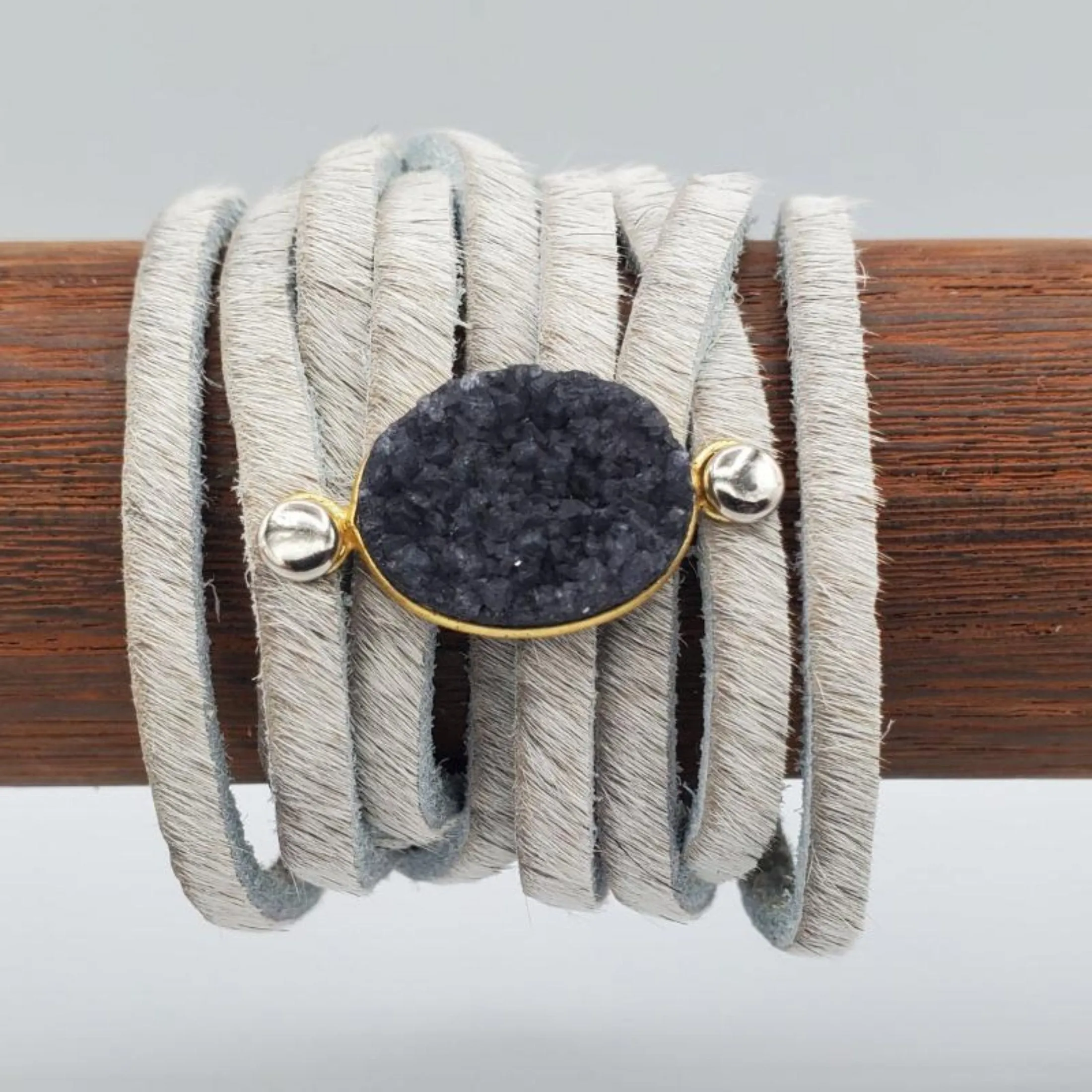 Wide Suede Drusy Quartz Bracelet Women's Jewelry