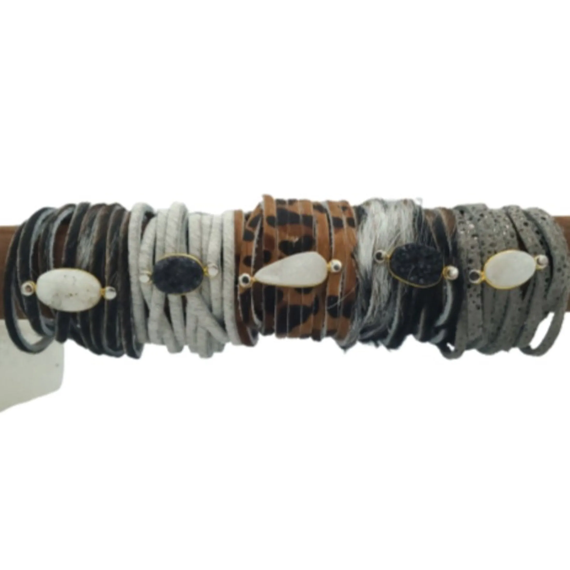 Wide Suede Drusy Quartz Bracelet Women's Jewelry
