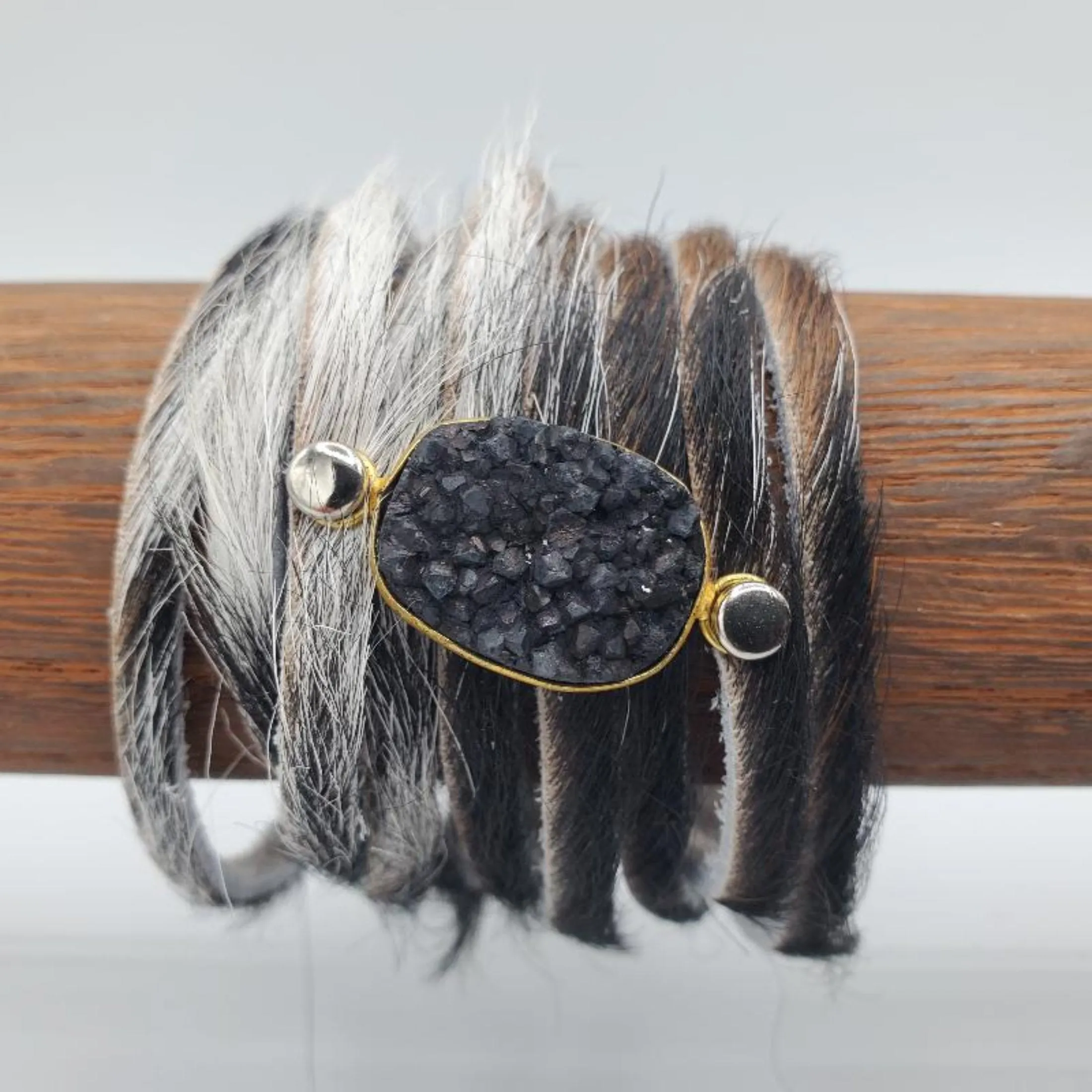Wide Suede Drusy Quartz Bracelet Women's Jewelry
