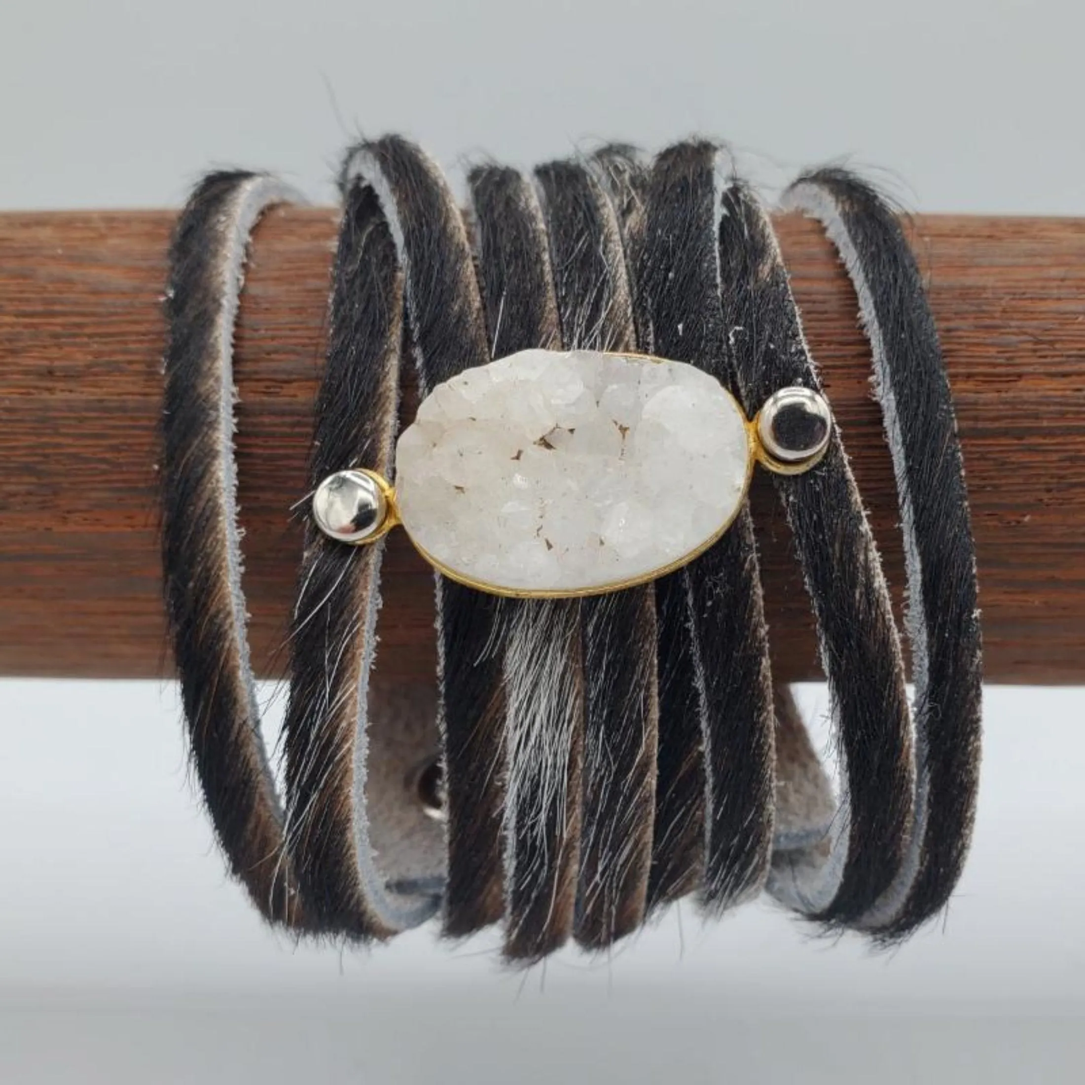 Wide Suede Drusy Quartz Bracelet Women's Jewelry