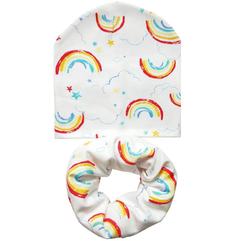Winter Children Scarf Hat Sets Cartoon Dinosaur Baby Head Cover Spring Warm Neck Collar Kids Beanies Set Cotton Children Hat