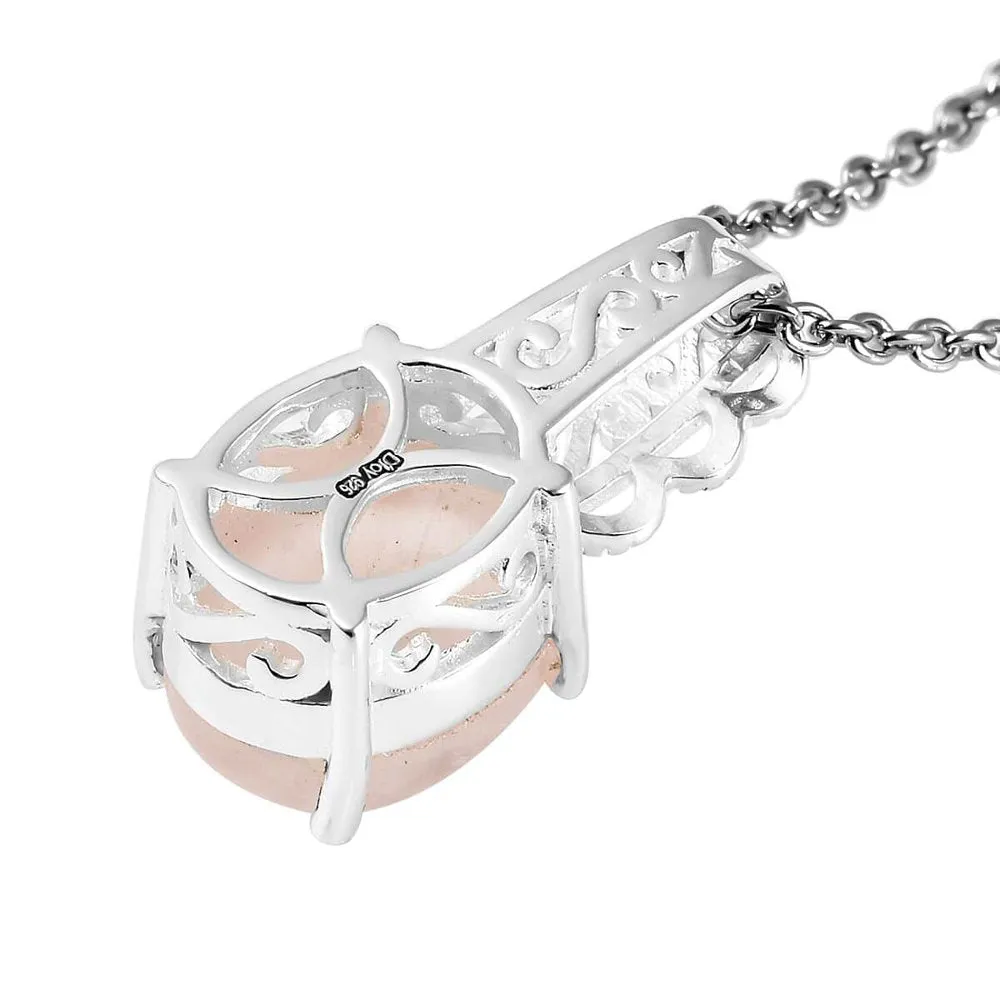 Women Rose Quartz Sterling Silver Chain Necklace Pendant 18" Ct 3.5 Pink Jewelry Birthday Mothers Day Gifts for Mom
