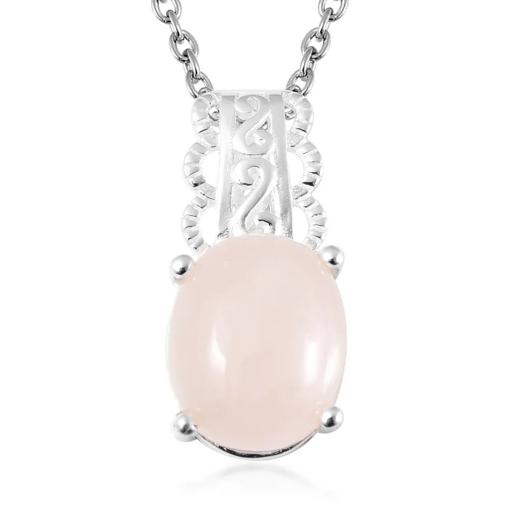 Women Rose Quartz Sterling Silver Chain Necklace Pendant 18" Ct 3.5 Pink Jewelry Birthday Mothers Day Gifts for Mom