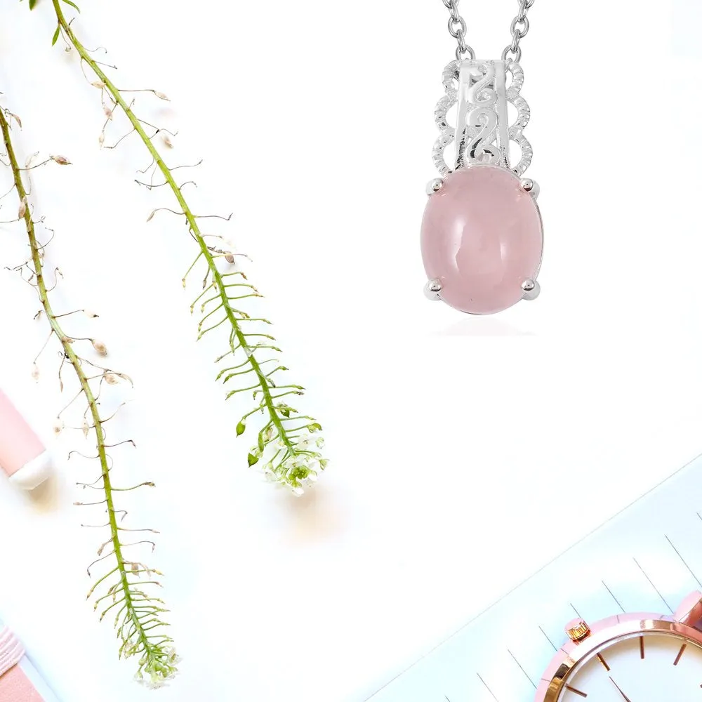 Women Rose Quartz Sterling Silver Chain Necklace Pendant 18" Ct 3.5 Pink Jewelry Birthday Mothers Day Gifts for Mom