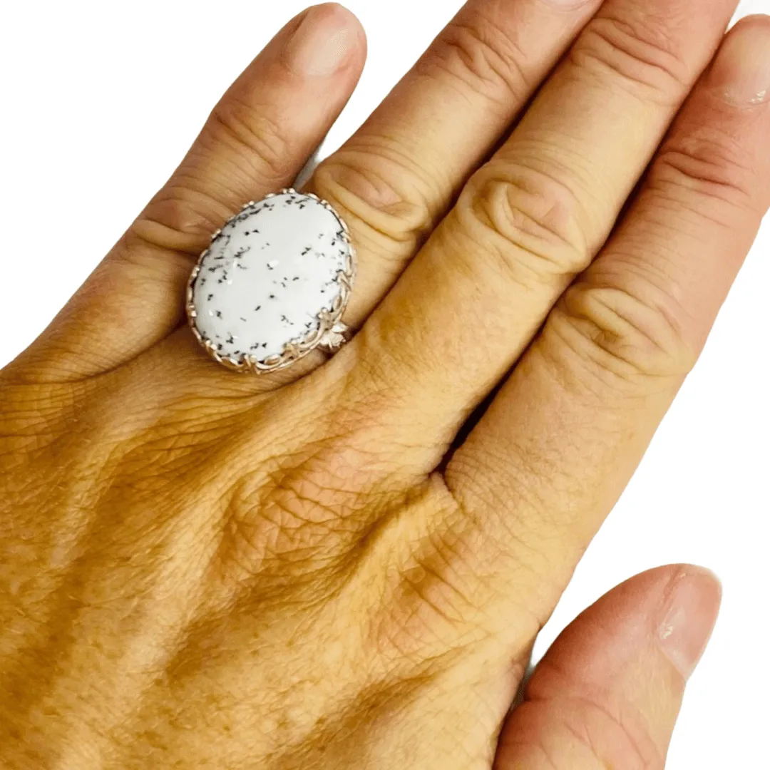 Women's Dendritic Opal Natural Gemstone Ring