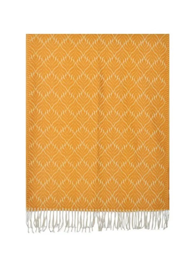 Womens Jacquard Woven Blanket Yellow Scarf