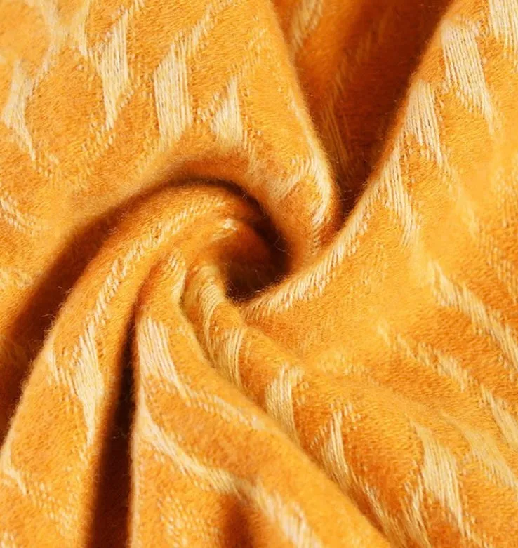 Womens Jacquard Woven Blanket Yellow Scarf