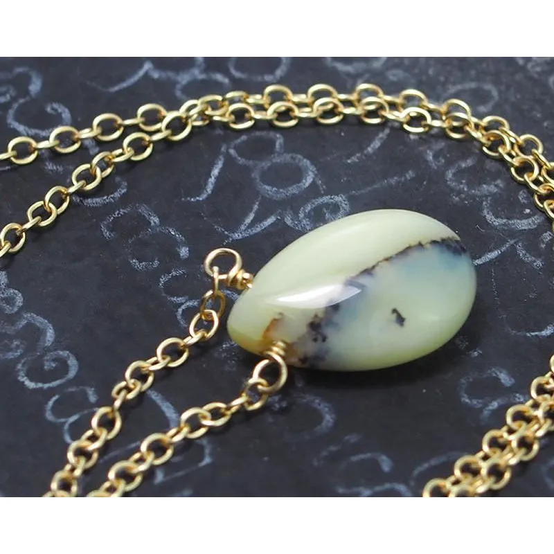Yellow Opal Necklace On Gold Filled Chain With Gold Filled Trigger Clasp