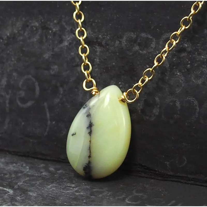 Yellow Opal Necklace On Gold Filled Chain With Gold Filled Trigger Clasp