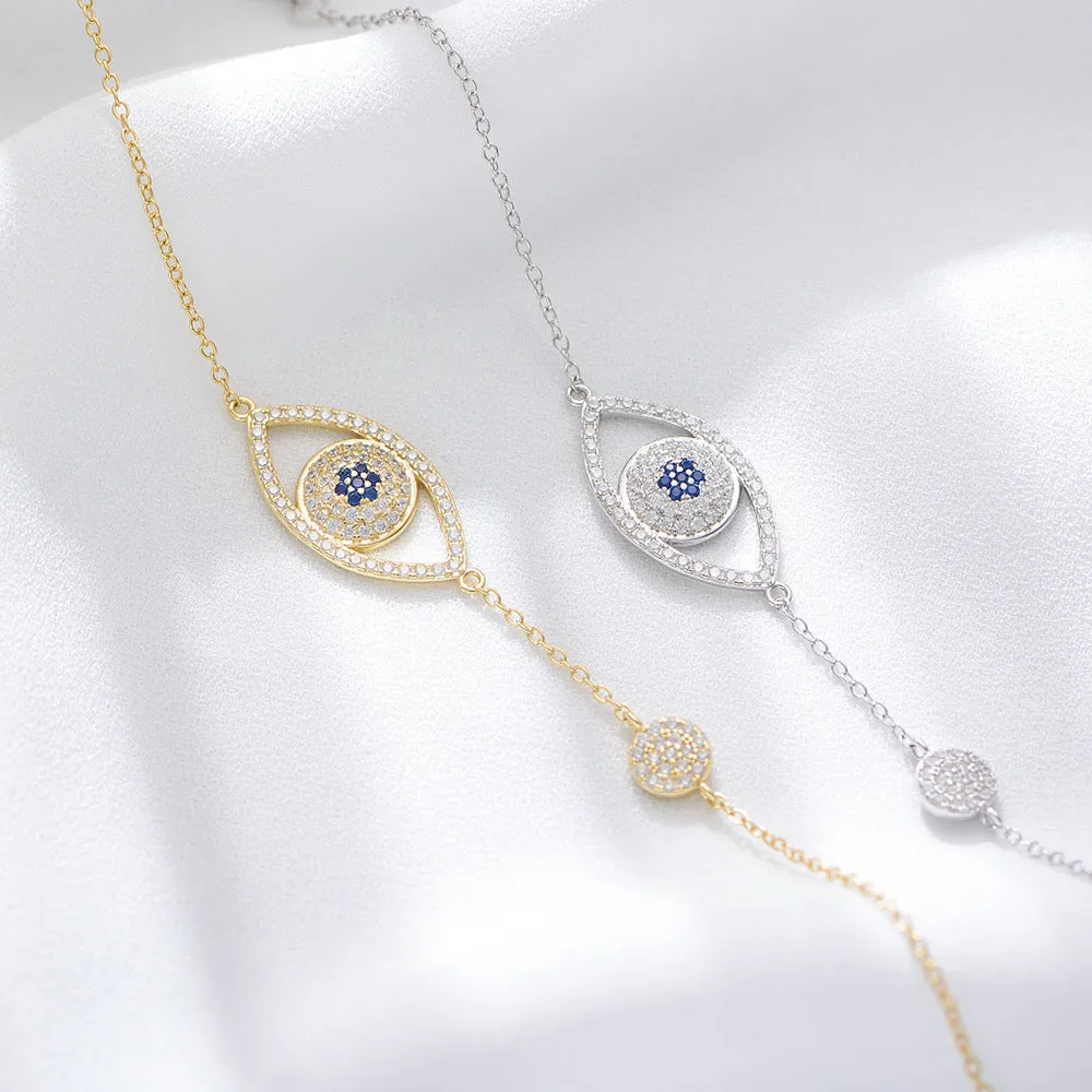 Zircon Hollow Devil's Eye Silver Bracelet for Women